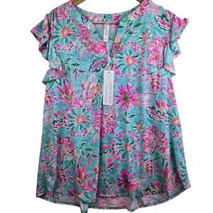 NWT Dear Scarlett Blouse Top 2X Wrinkle Free Multicolor Short Sleeve Floral